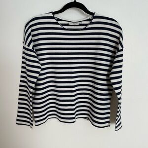 Navy Blue and White Striped Long Sleeve Top